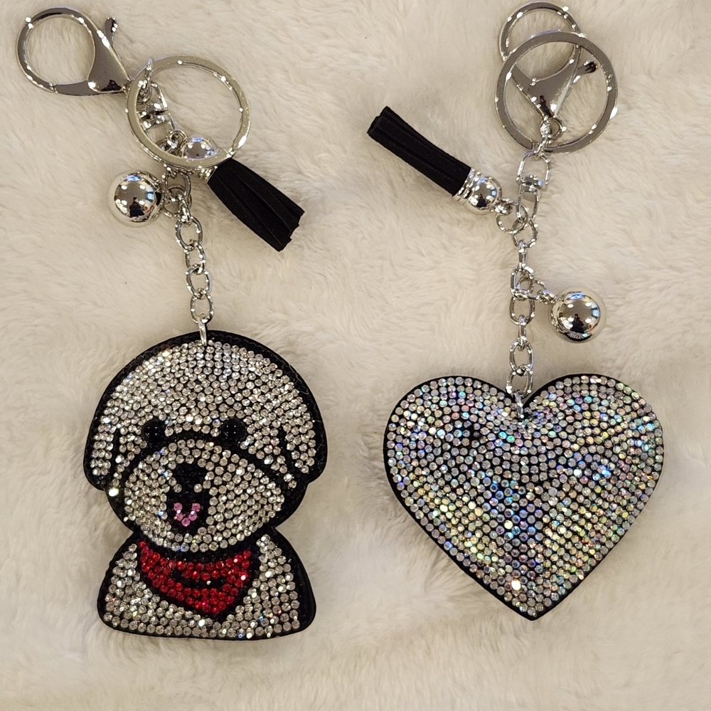 Rhinestone Dog and Heart Keychains Bag Charms